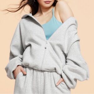 Blogilates Women’s Marshmallow Full Zip Hooded Sweatshirt - Heather Gray L NWOT